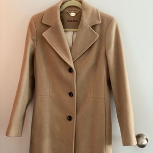 Calvin Klein Wool Camel Mid-Length Coat